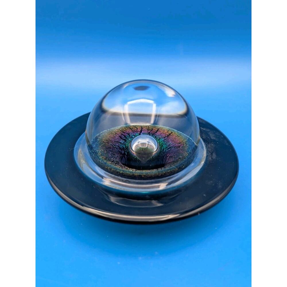 Vintage Signed 1988 Correia Art Glass Saturn Planet Paperweight - Dichroic